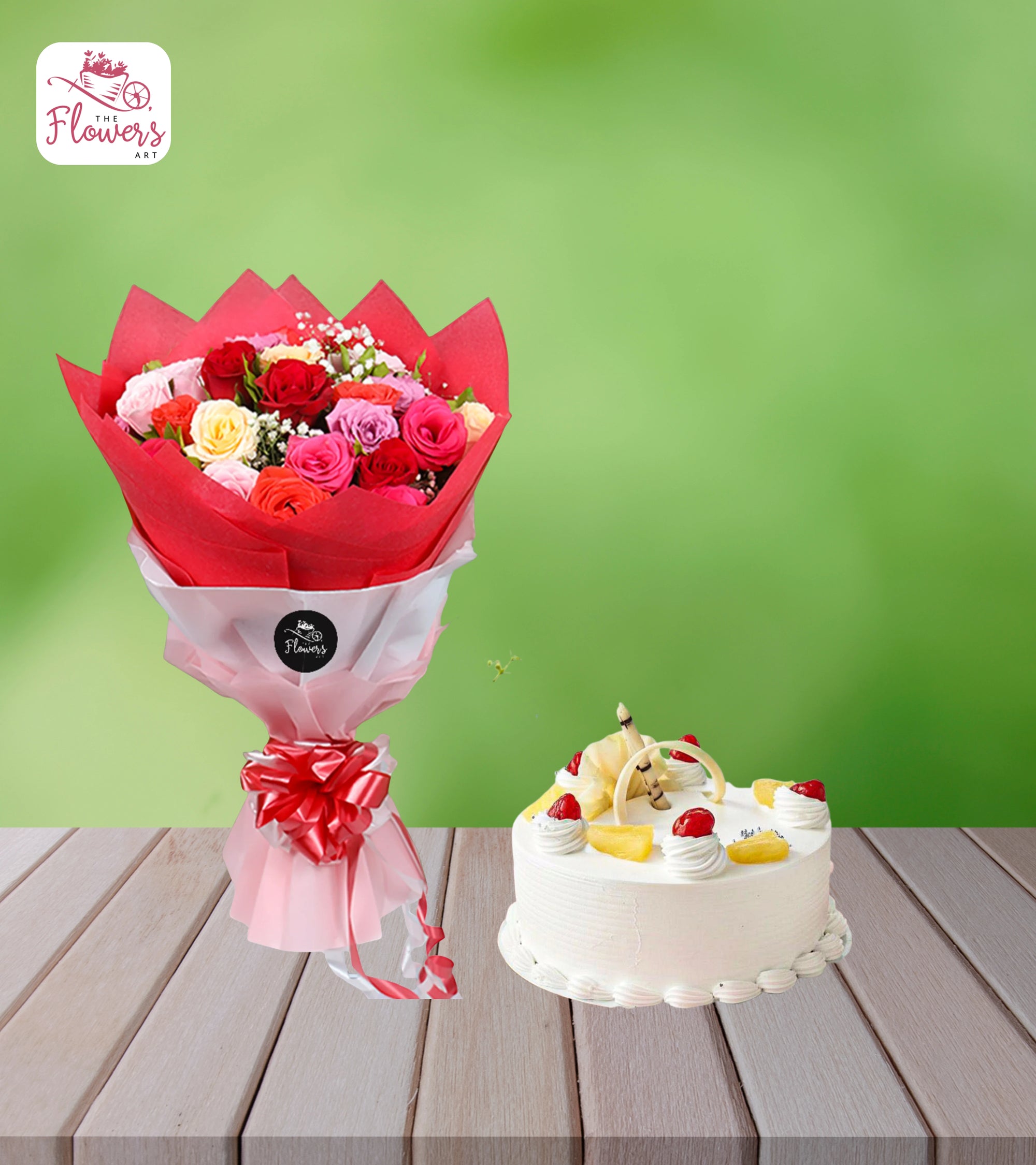 Mixed Rose Charm & Pineapple Cake