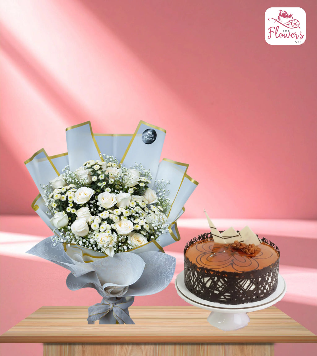 Ivory Charm & Caramel Almond Cake